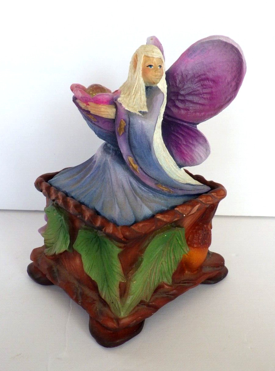 Whittler’s Workshop Hand Painted Fantasy Whimsical Carved Wood Fairy Trinket Box