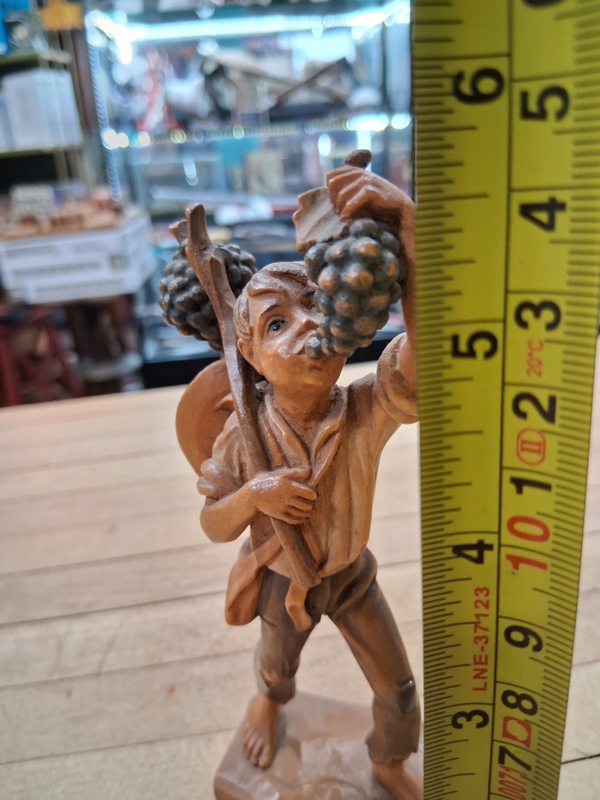 Huggler Wood Carving Boy With Grapes Figurine Switzerland