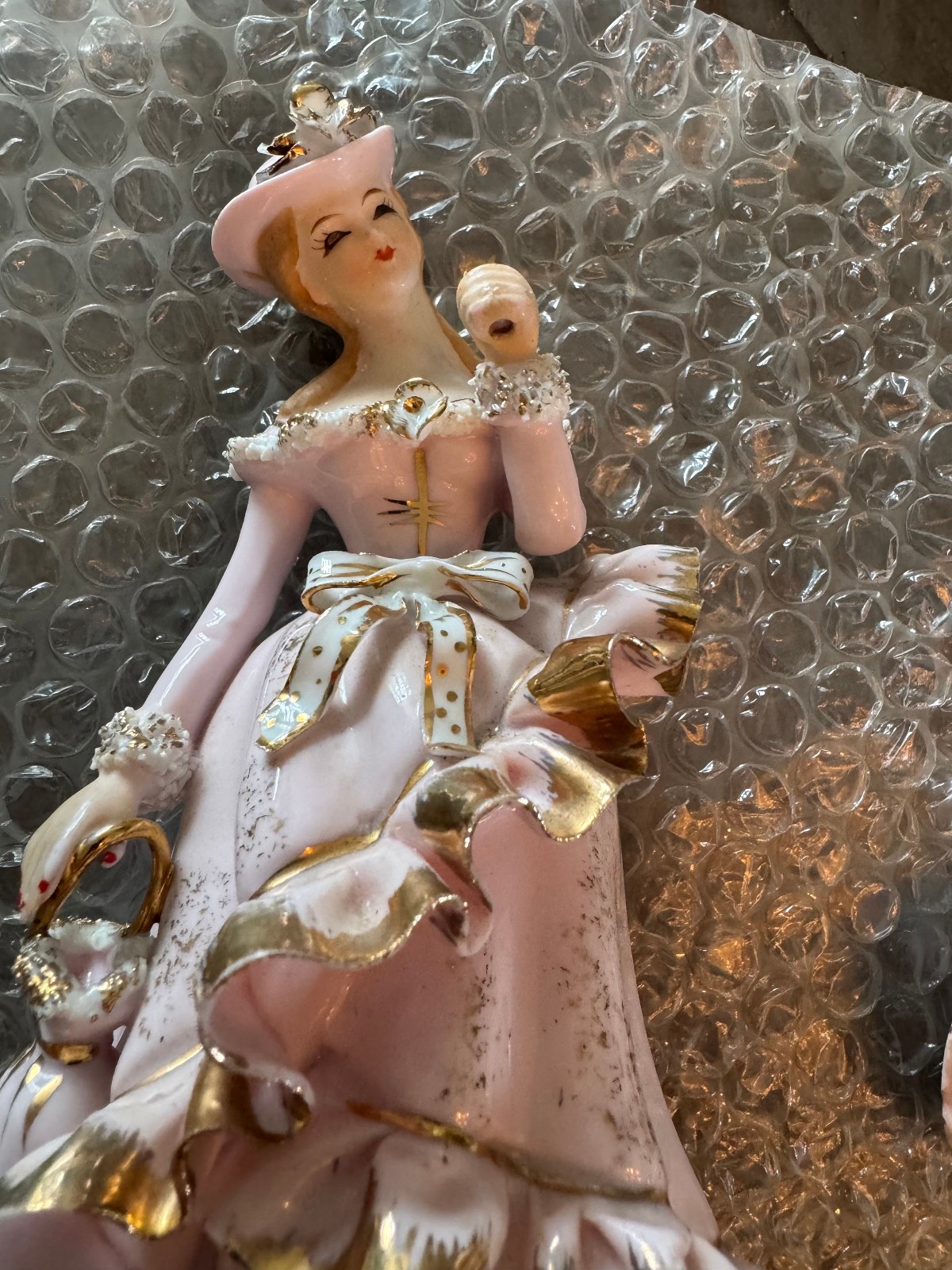 Vintage Lefton Porcelain Lady With Umbrella Hand Painted KW10566A Geo.Z.Lefton