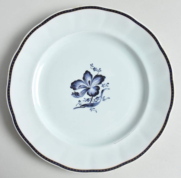 Rörstrand Porcelain Dinner Plates Set of 12 Blue Floral Gold Trim