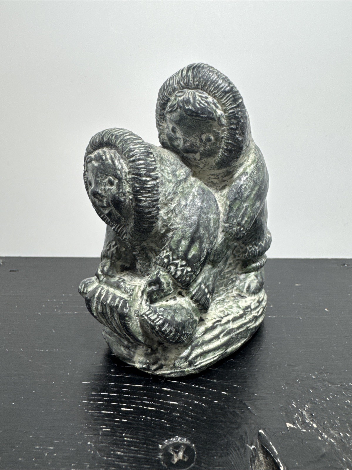Wolf Original Sculpture Inuit Eskimo Children Sledding Canada Folk Art Figurine