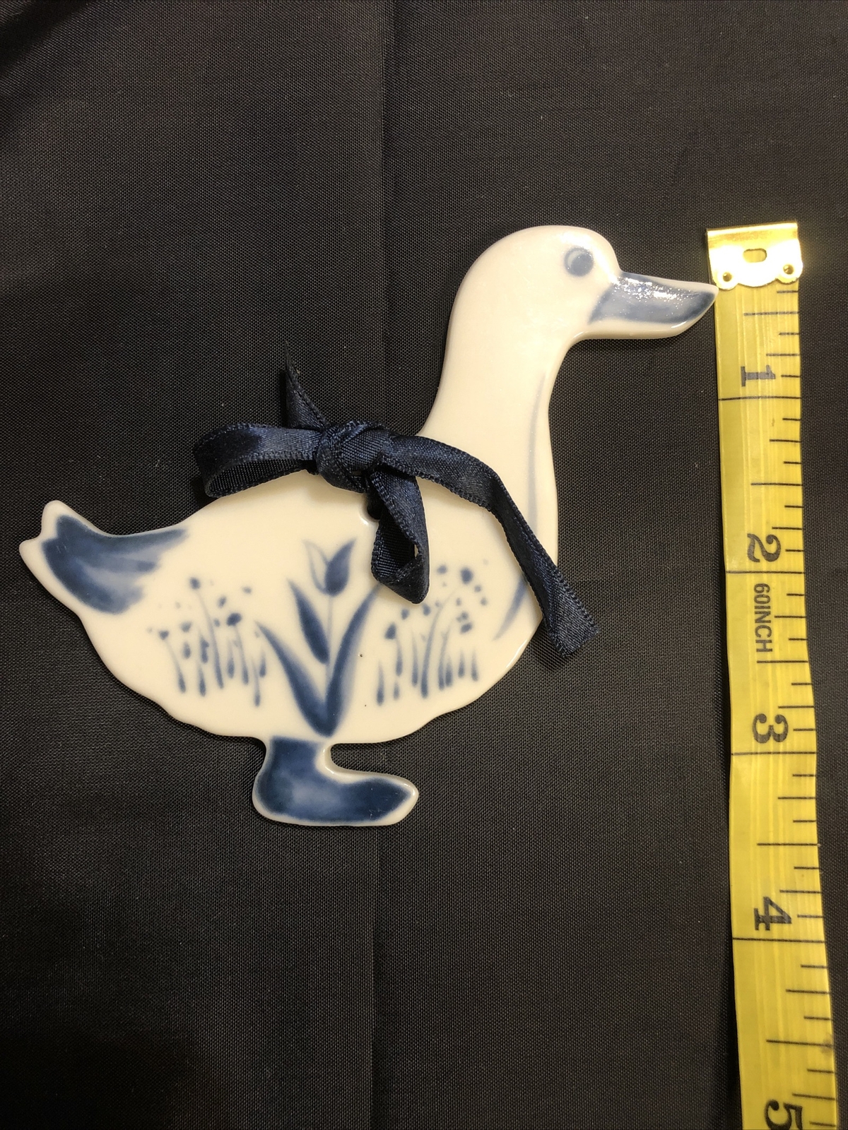Russ Berrie, Olde Towne Vintage Ceramic Duck Blue Delft Ornament