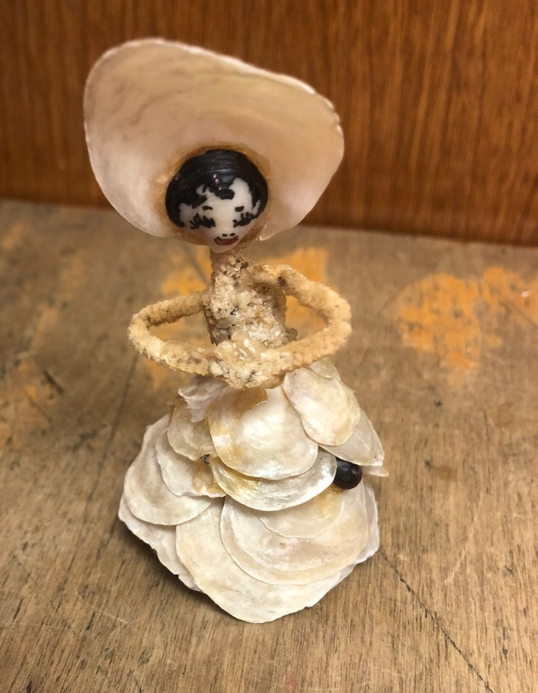 Vintage French Sea Shell Doll Folk Art Figurine 3.5″