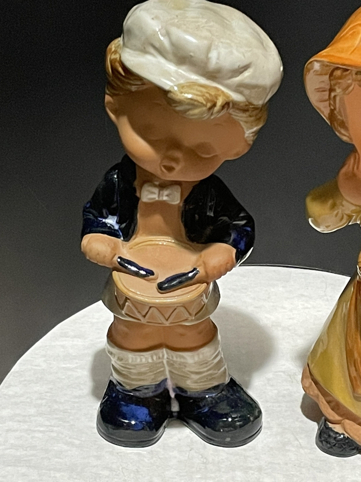 Drumming Boy and Girl + Bunnies 8.5 in Tall Japan Handcrafted Gift