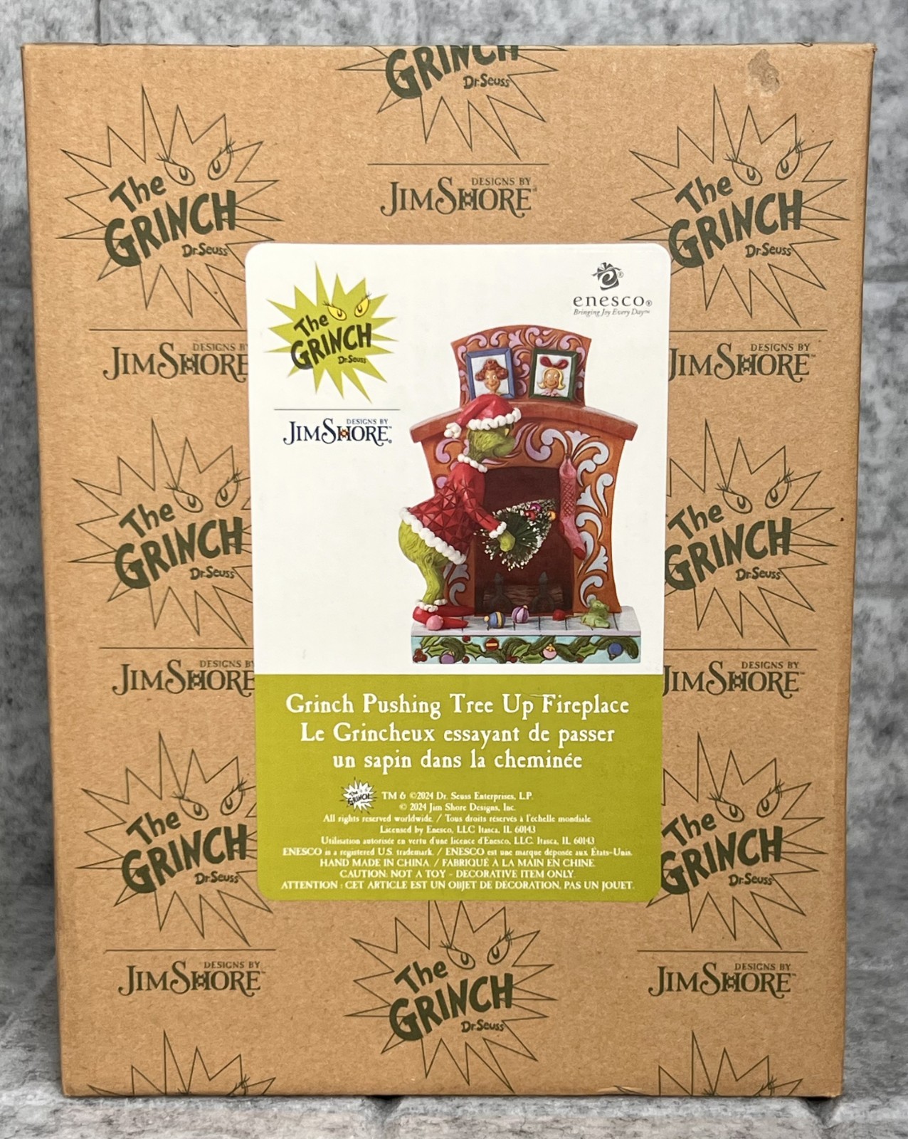 Jim Shore Grinch Pushing Tree Up Fireplace Christmas Figurine #6015214 – NEW