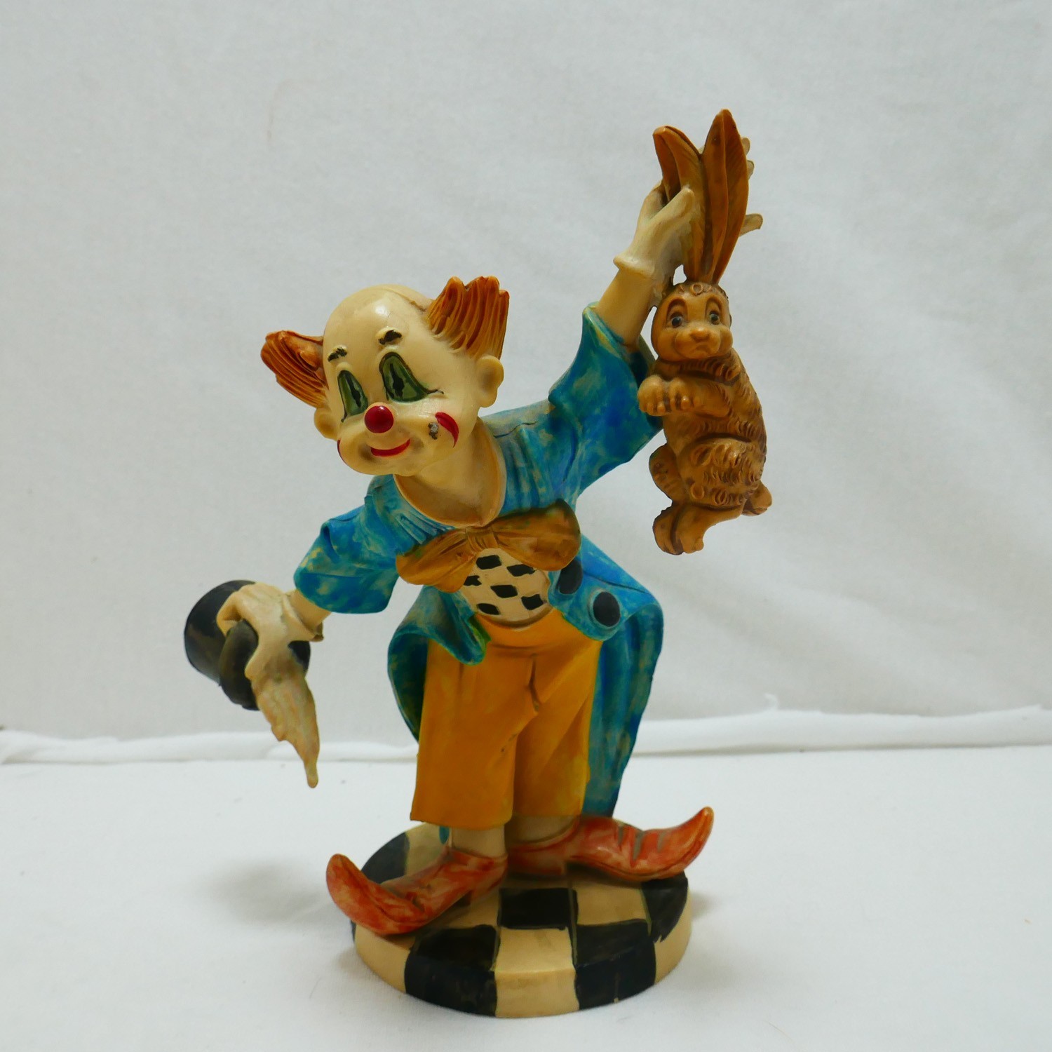 Vintage Arnart Pucci Circus Clown Magic Hobo Figure Rabbit Hat Blue Checkered