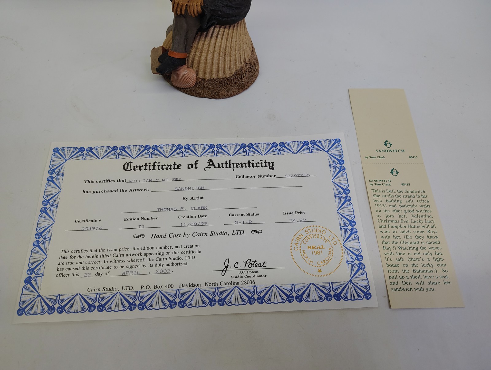 TOM CLARK Halloween “Sandwitch” Gnome Statue Figurine 1999 #71 Cairn Studios