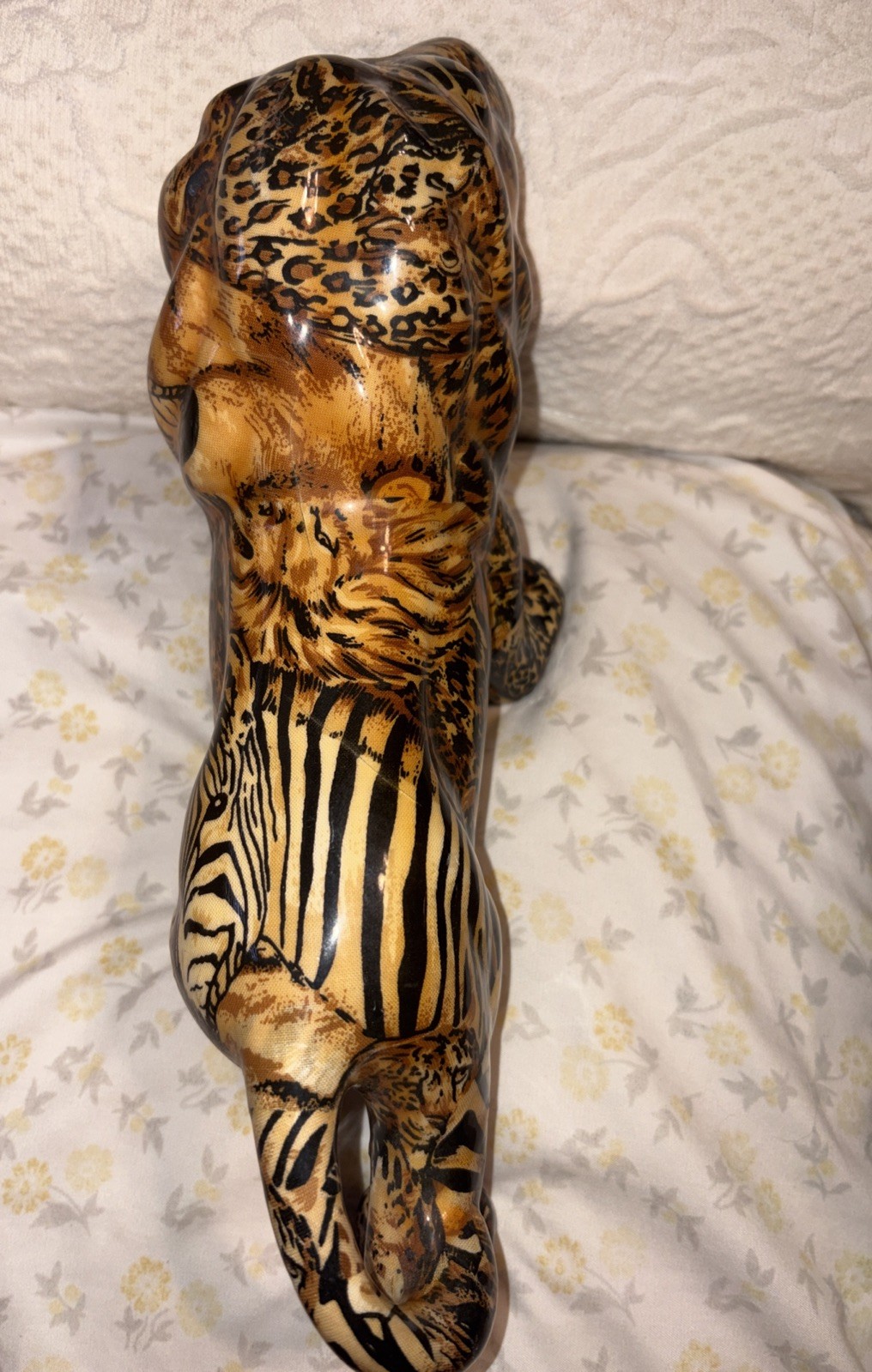 La Vie Patchwork Decoupage Lion Safari Figurine Home Decor King Wildlife Vintage