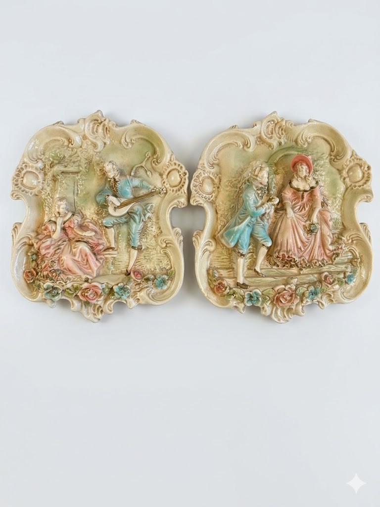 VTG Art Wall Hanging Decor Courting Couple Resin/Plaster 3D Victorian 1950s MCM