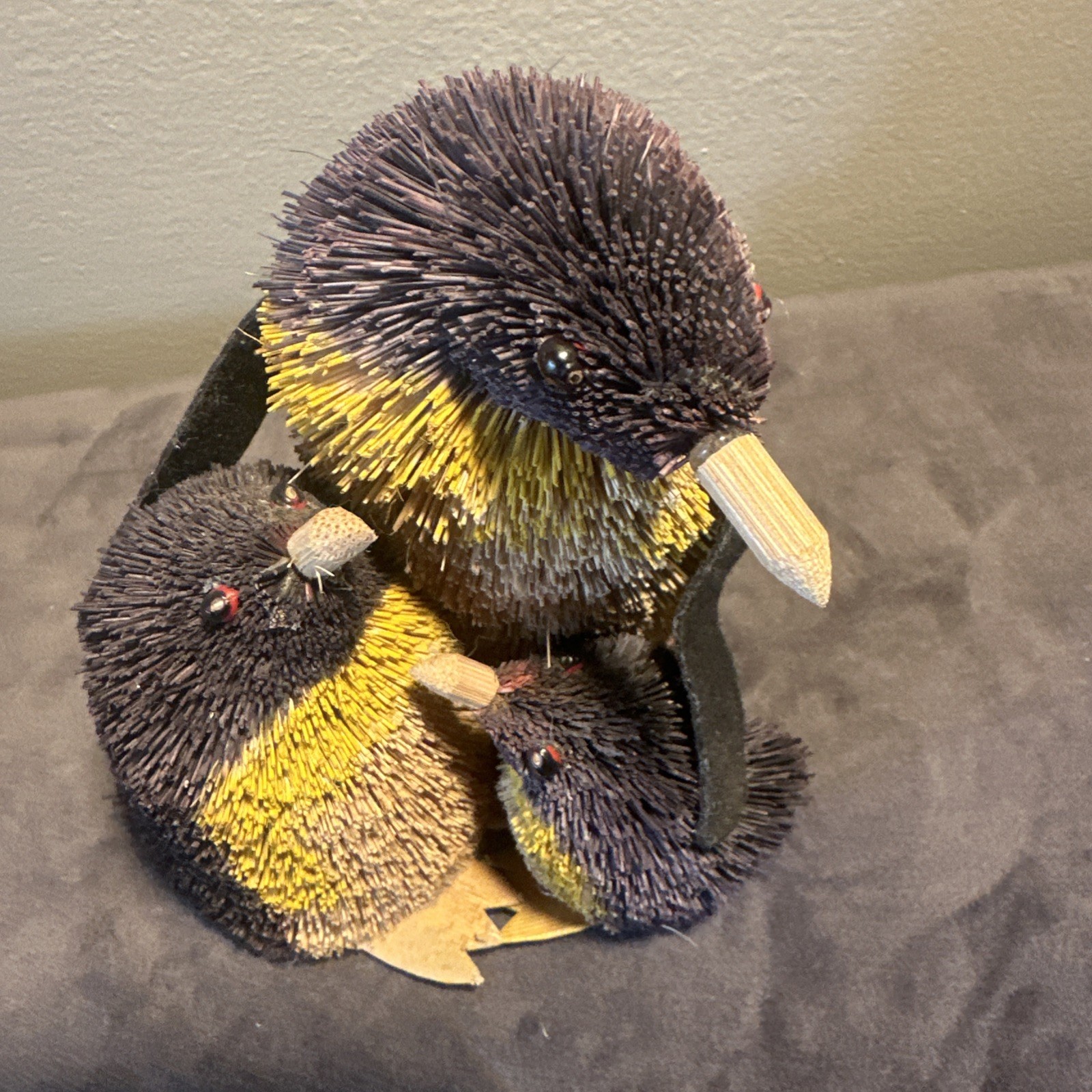 Bristle Brush Penguin Family With 3 Birds Figurine Winter Arctic Decor 5.5″ Tall
