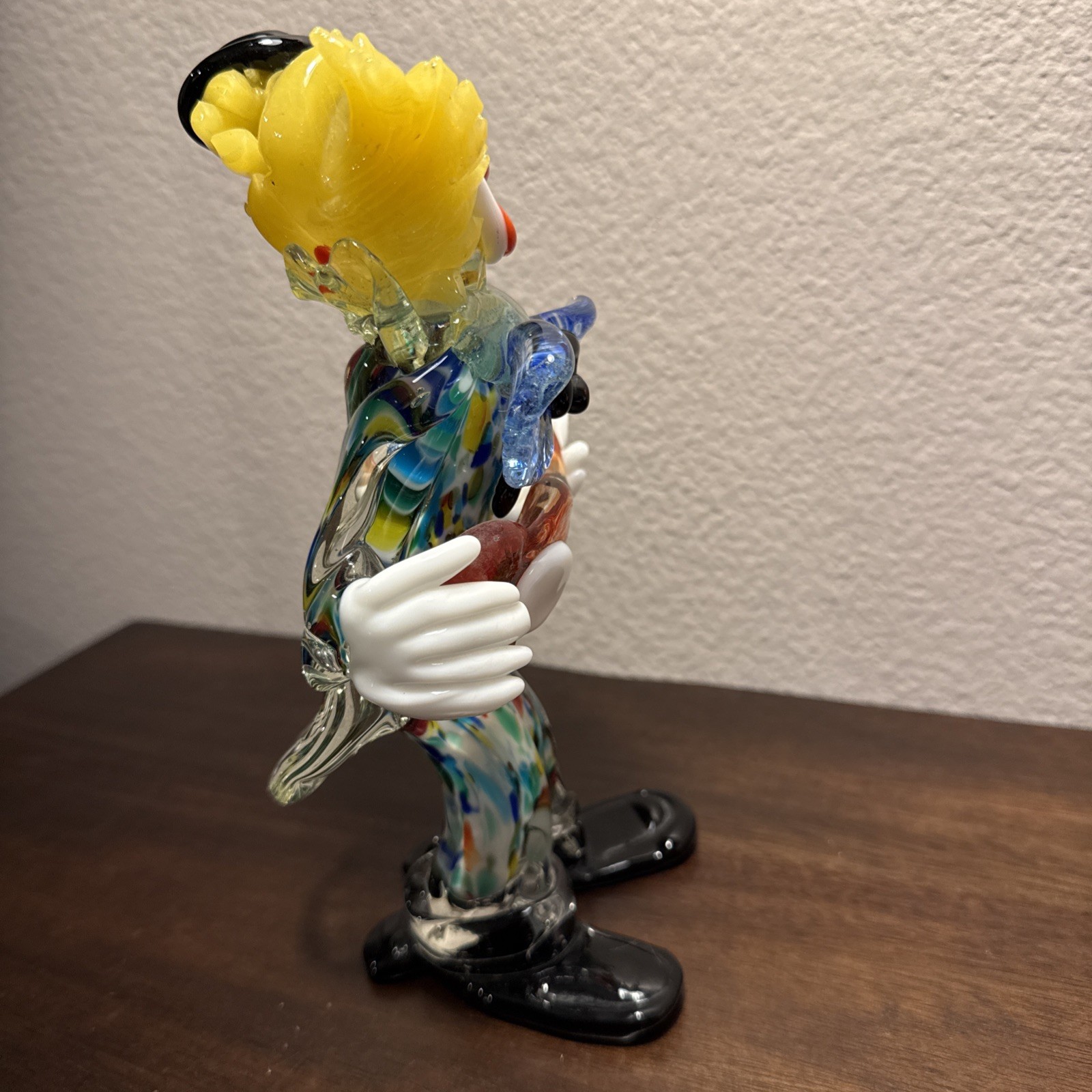 Vintage Murano Italian Glass Clown Musician with Guitar Figurine 8.5In