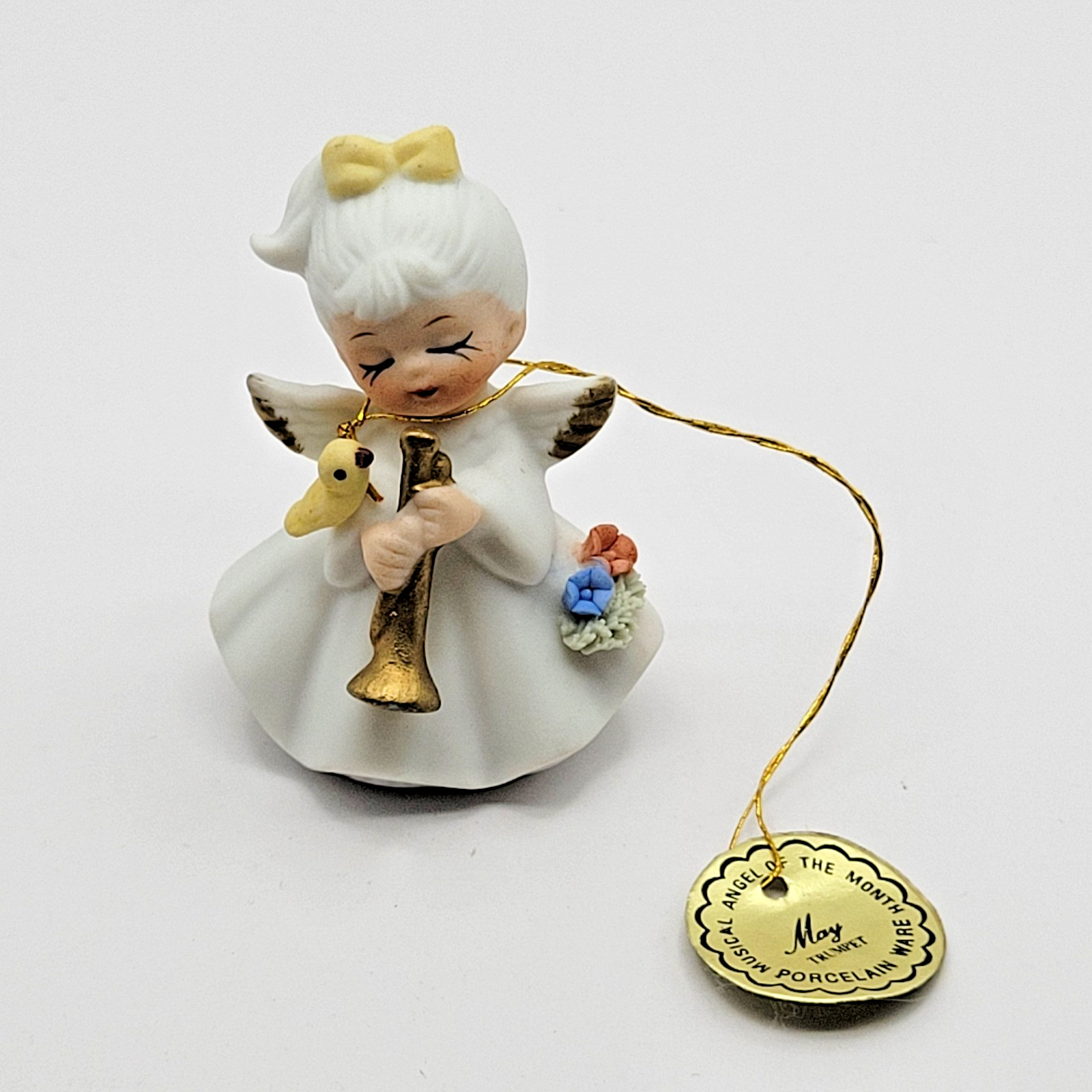 Vintage Napcoware Miniature May Musical Angel of the Month Figurine Trumpet ~ 2″