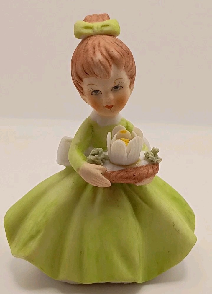 Vtg. Kitch Napcoware Flower Girl Of The Month Birthday Figurine July Water Lily