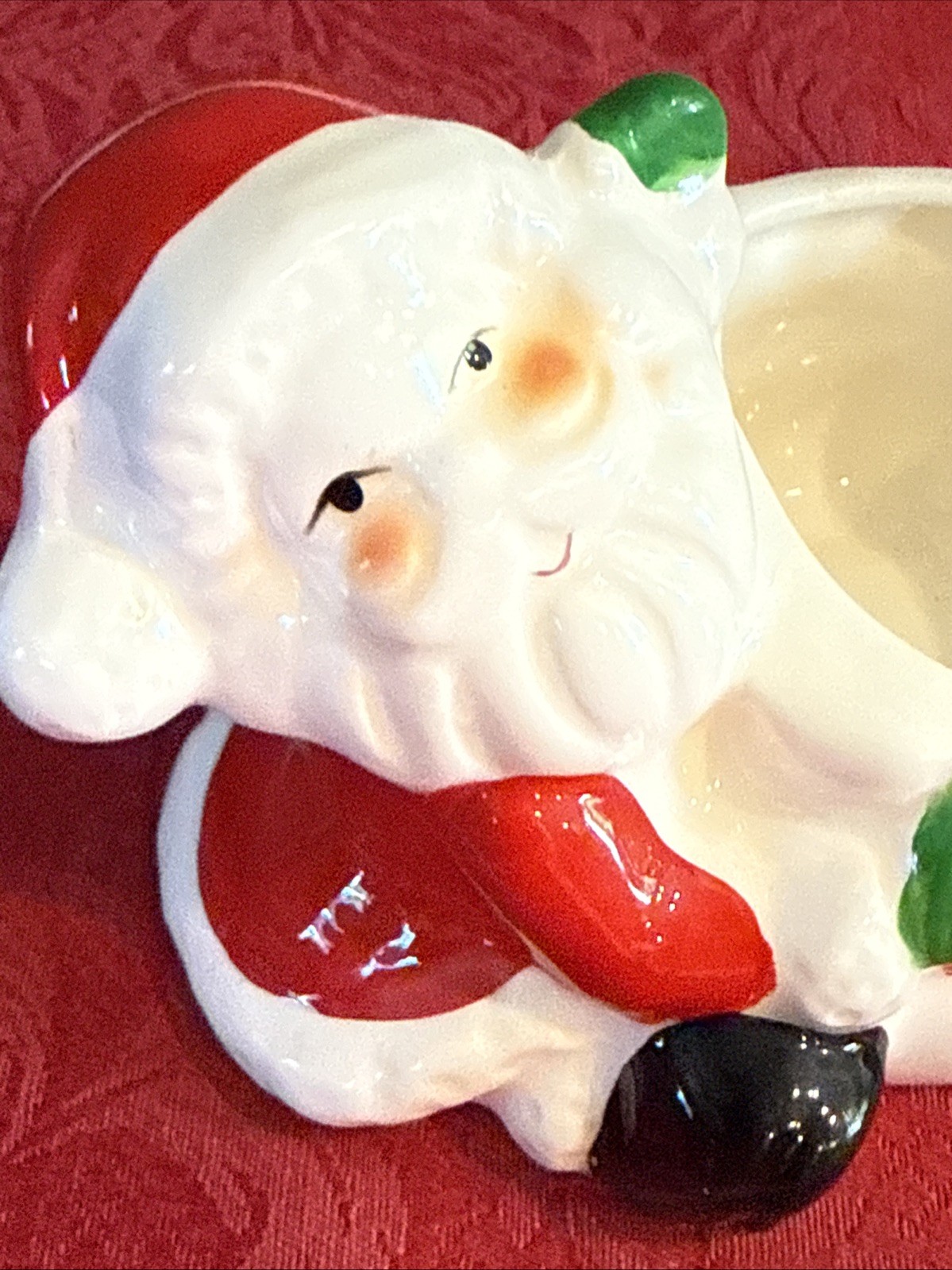 Vintage SANTA Toy Bag Christmas Holiday Candy Dish Candle Holder 4” x3” 1960’s