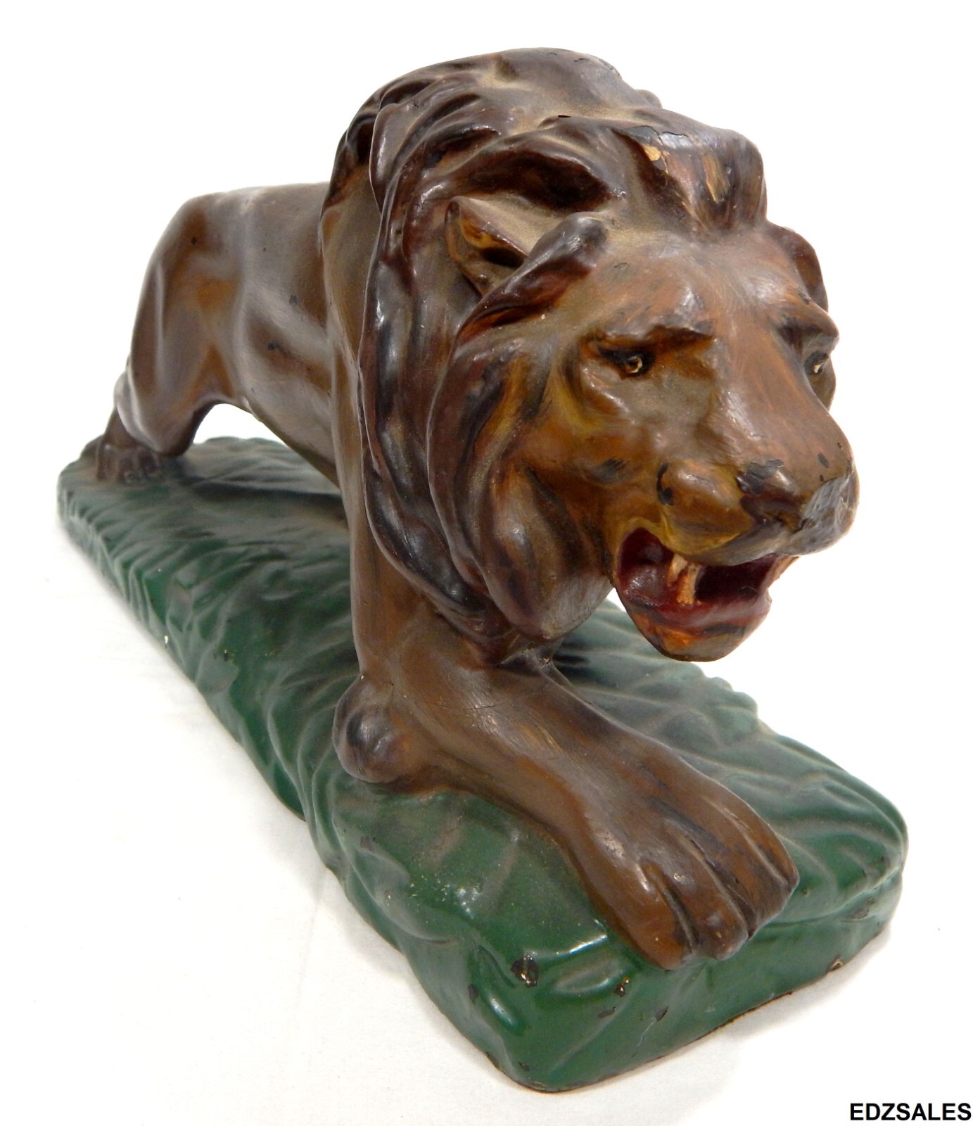 Large Prowling Lion Chalkware Statue Natural Attack Stance