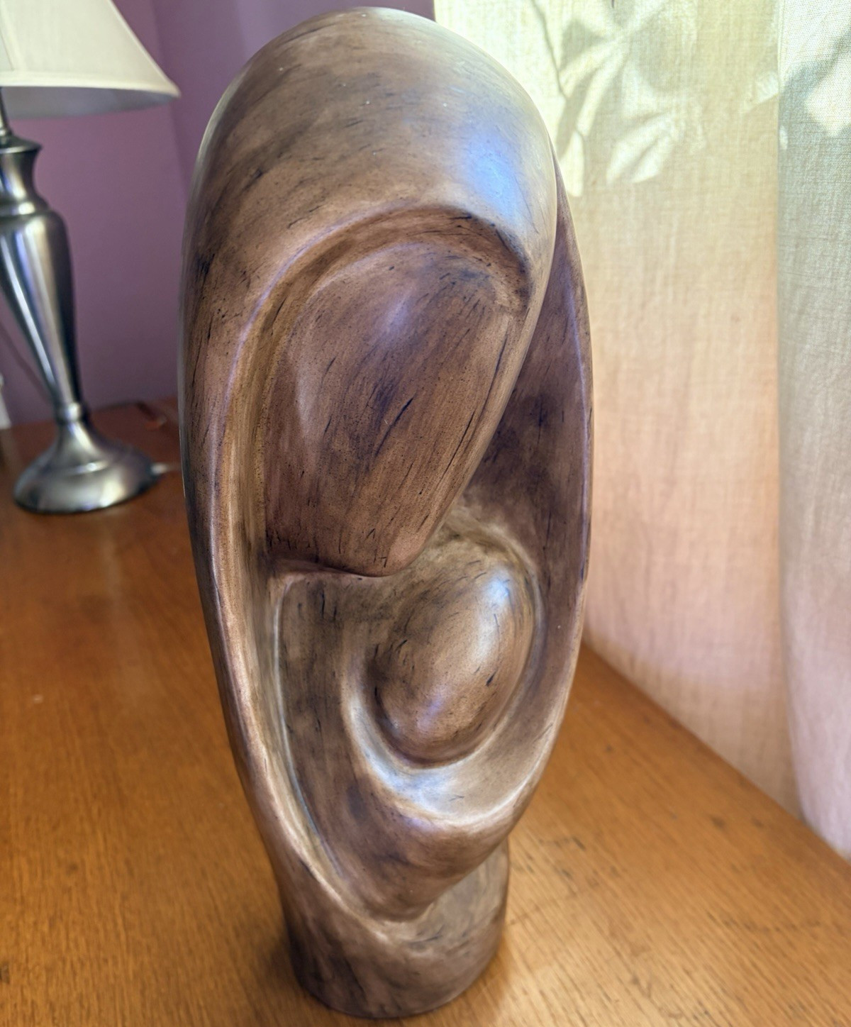 Abstract Sculpture Mother and Child, Brown, 15 in Tall