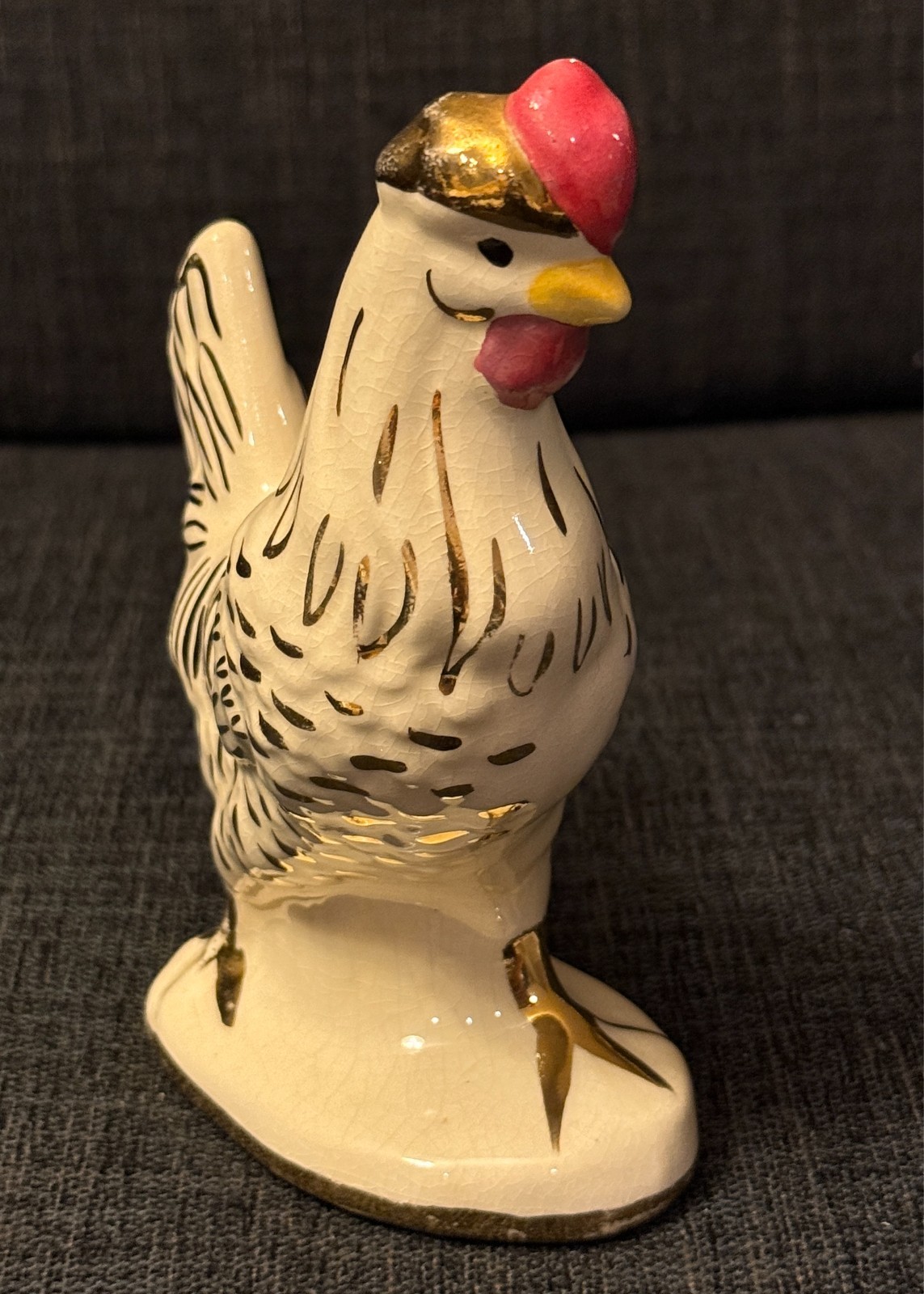 VTG Porcelain Rooster Chicken Hen Figurine Elegant White & Gold Accent Farmhouse