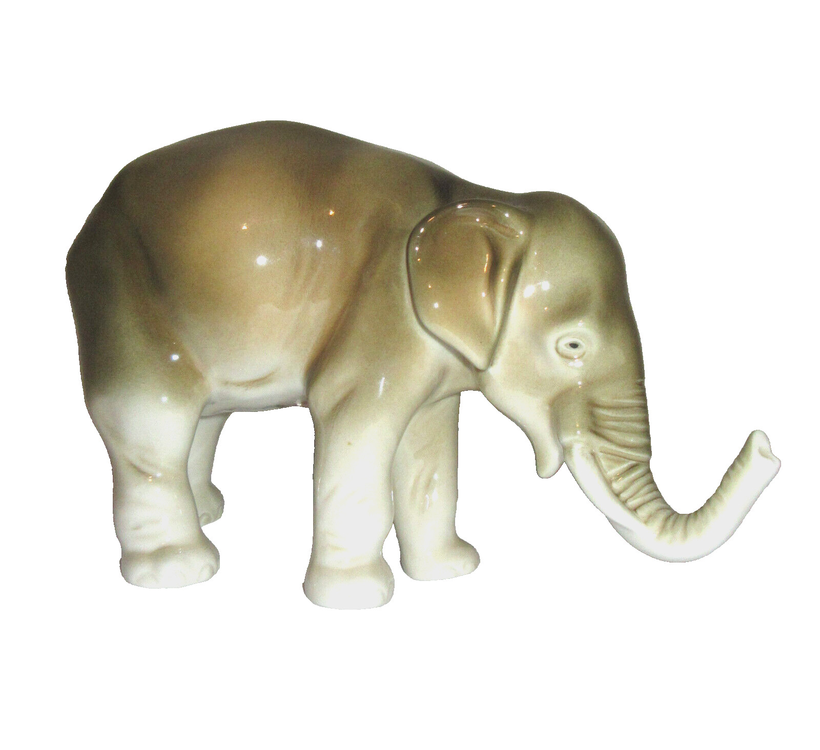 Vtg Royal Dux Elephant Figurine Baby Calf Browns Czechia 8.25″ x 5.25″ Trunk Up