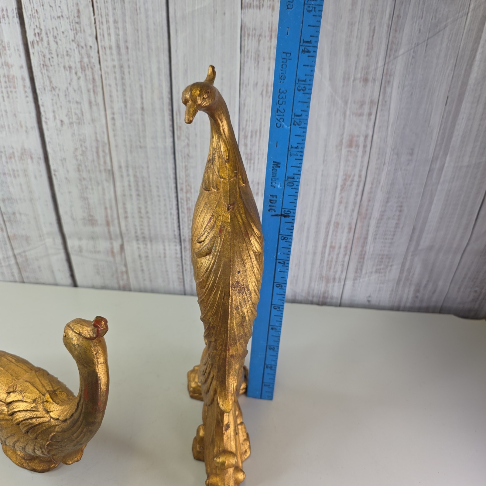 Vintage Gold Gilted Peacock Pair MCM Hollywood Regency Decor 2 Piece Figurine