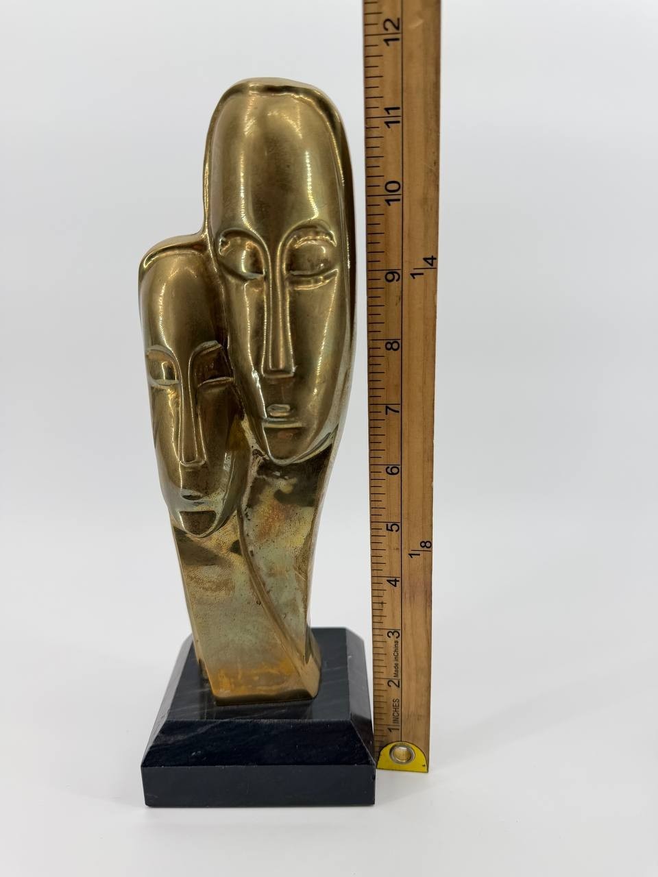 Vintage Brass Abstract Face Sculpture Stone Base 4.68 lb Decor