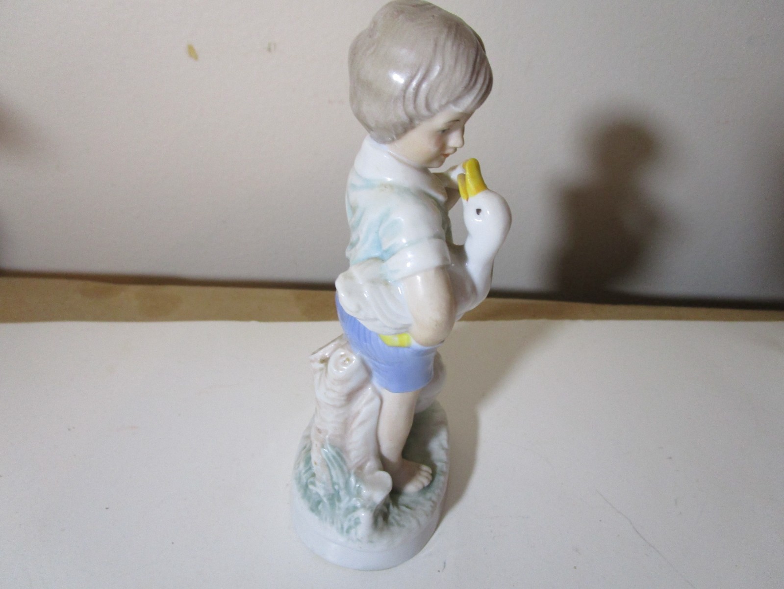 Candera # 6530-2 Porcelain Boy with Mama and Baby Geese Figurine Hand Painted