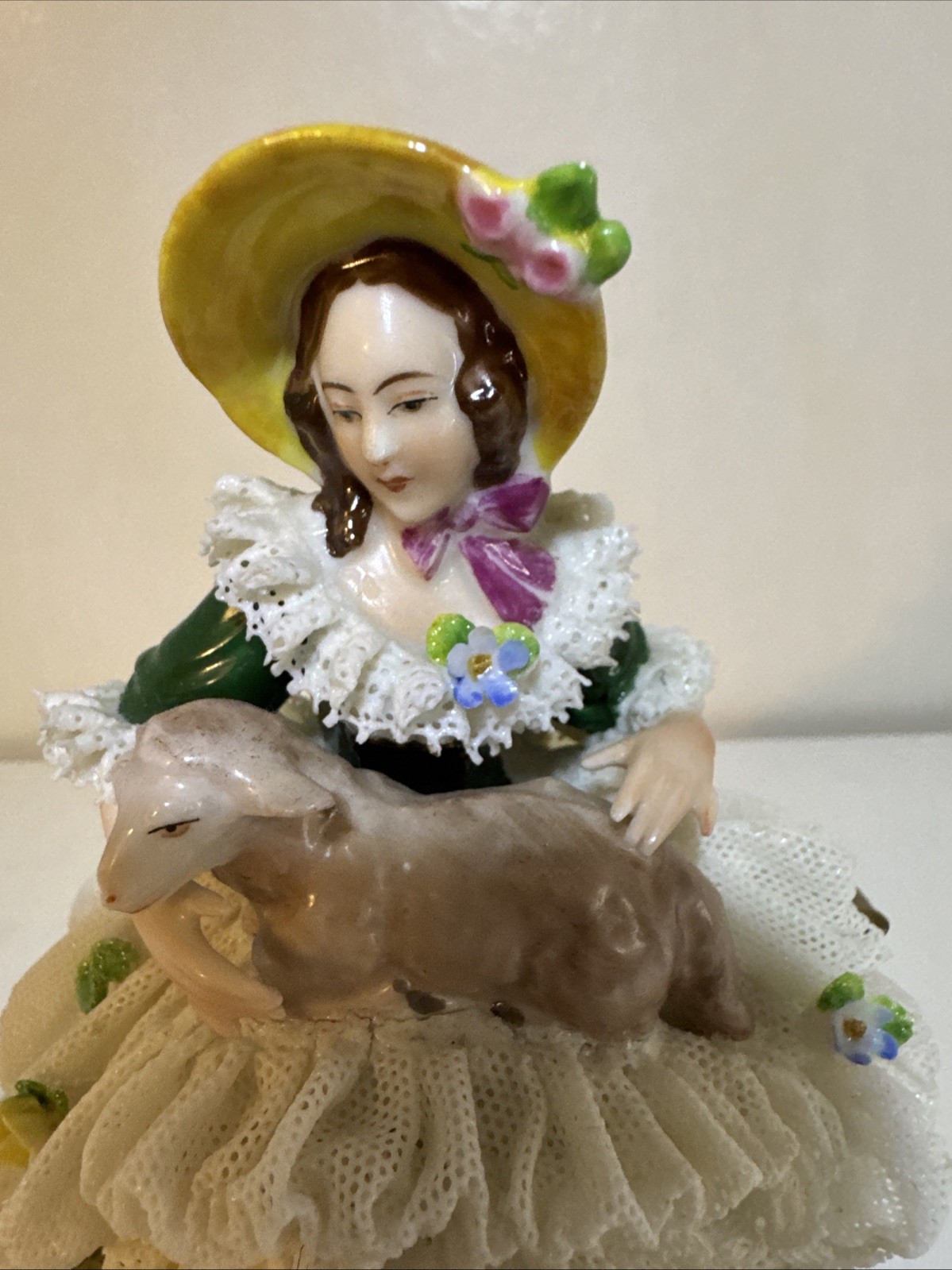 Dresden Lace Lady & Lamb Porcelain Figurine