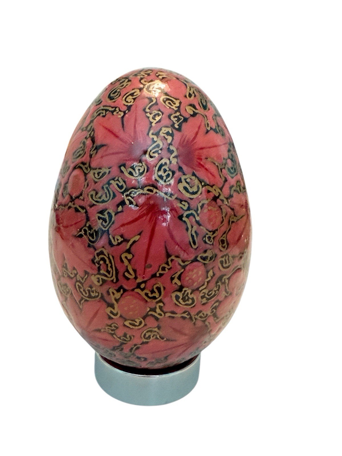 Multicolor Hand Painted Wooden Art Decorative Egg 3” Fall Leaves Gold Accents
