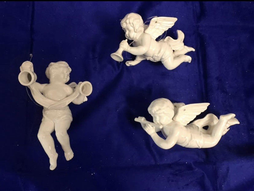 Angels 3 Fine White Porcelain Frolicking Musical Figurines