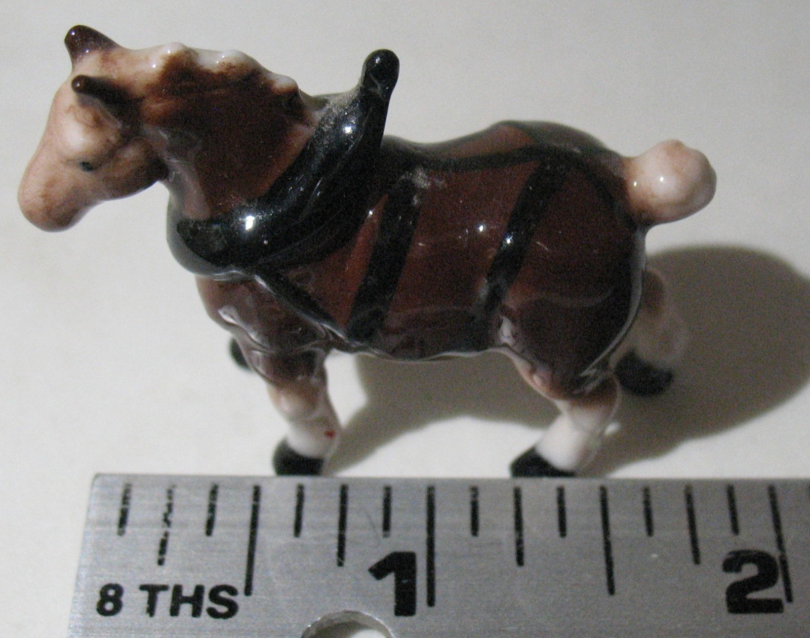 Vtg Bug House Miniature Bone China Clydesdale Draft Horse in Harness