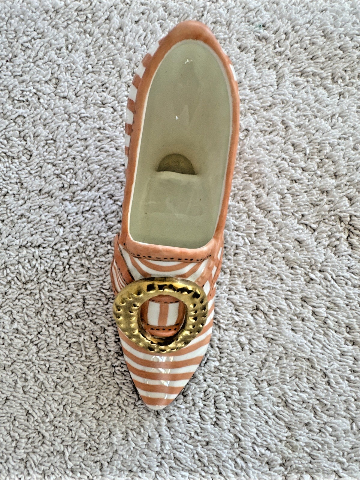 Gainsborough Fine Bone China Shoe Orange & White Stripe Wendy Lankester Design