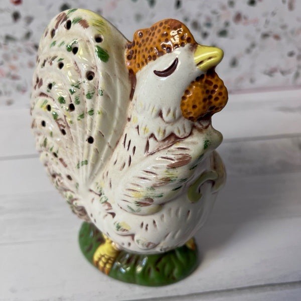 Hand Painted Ceramic Rooster Figurine Pomander Farmhouse Kitchen Country Decor