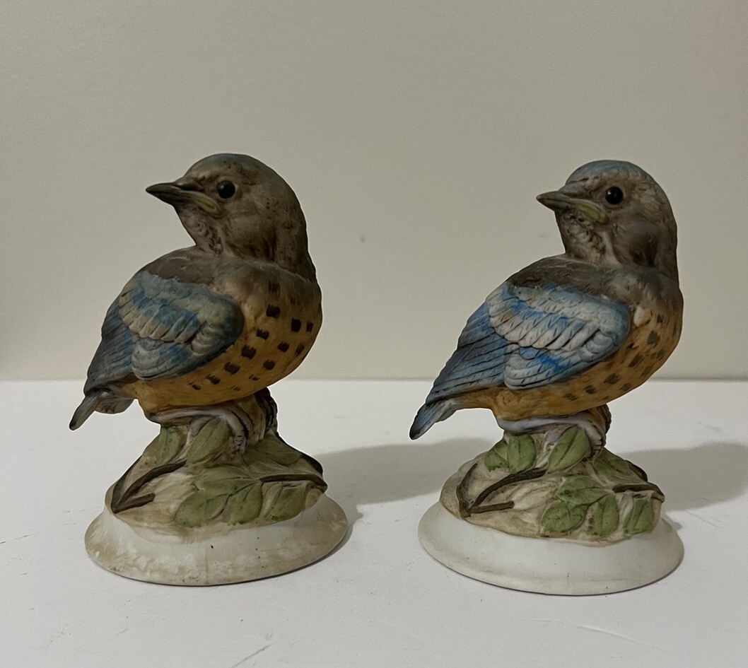 TWO Vintage BLUE BIRD B-743 Figurines Hand Painted Kelvin’s Fine China PORCELAIN