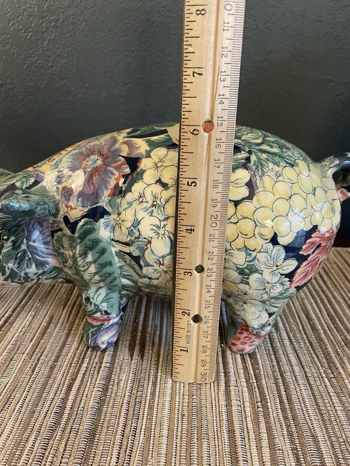 VTG Joan Baker Floral Patchwork Decoupage Piglet Statue Figurine