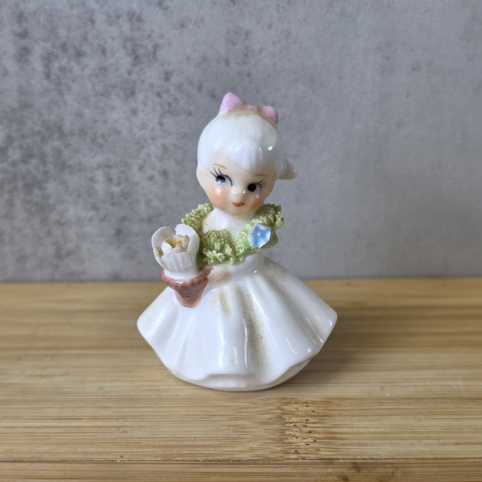 Vintage Napcoware Bone China Miniature June Flower Girl Spaghetti Trim 2”