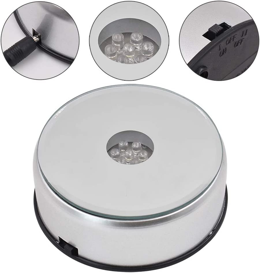 4″ 7 LED Display Turntable Base for Crystals Glass Art 7 Colorful Light Rotating