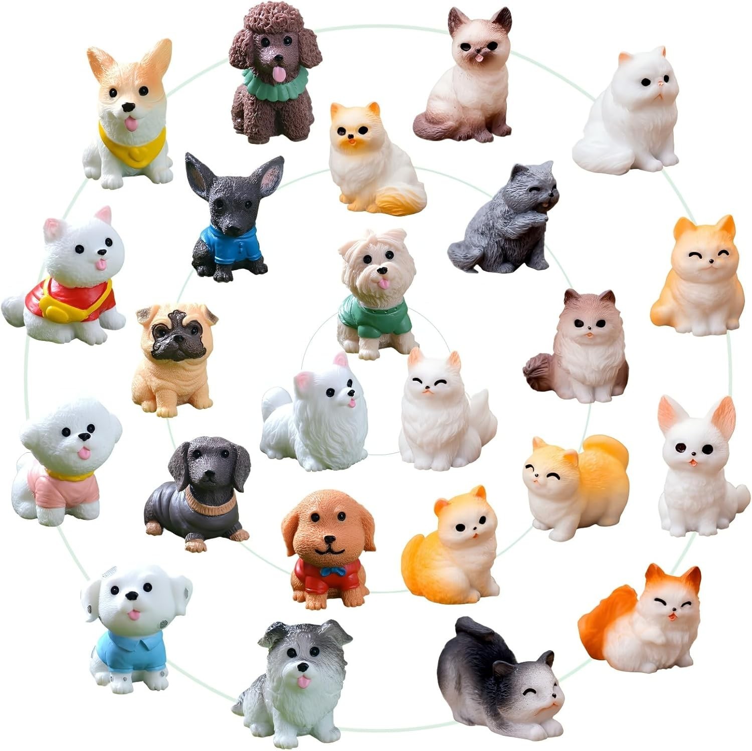 24 Pcs Mini Cat & Dog Figurines Set – Lifelike Resin Collectibles for Decor