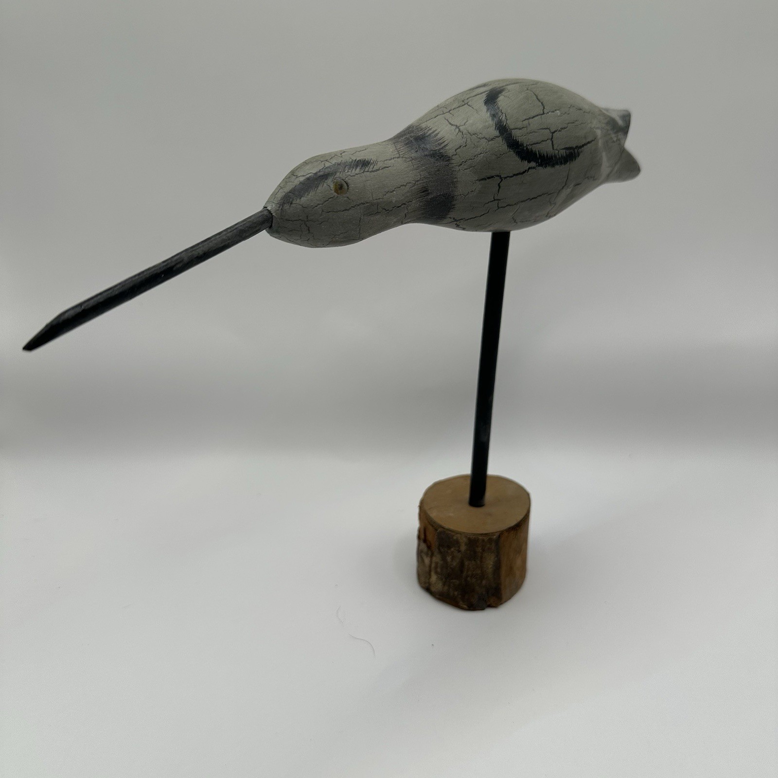 Curlew Bird Gray Black Handmade Crackle Paint Wood Stand Heritage Mint 8.25″x10″
