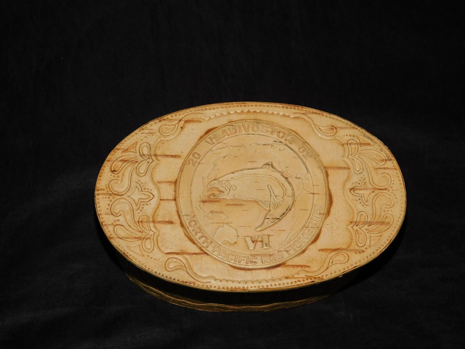 Vladivostok 2002 Russian Birch Bark Box North Pacific Rim Fisheries Salmon