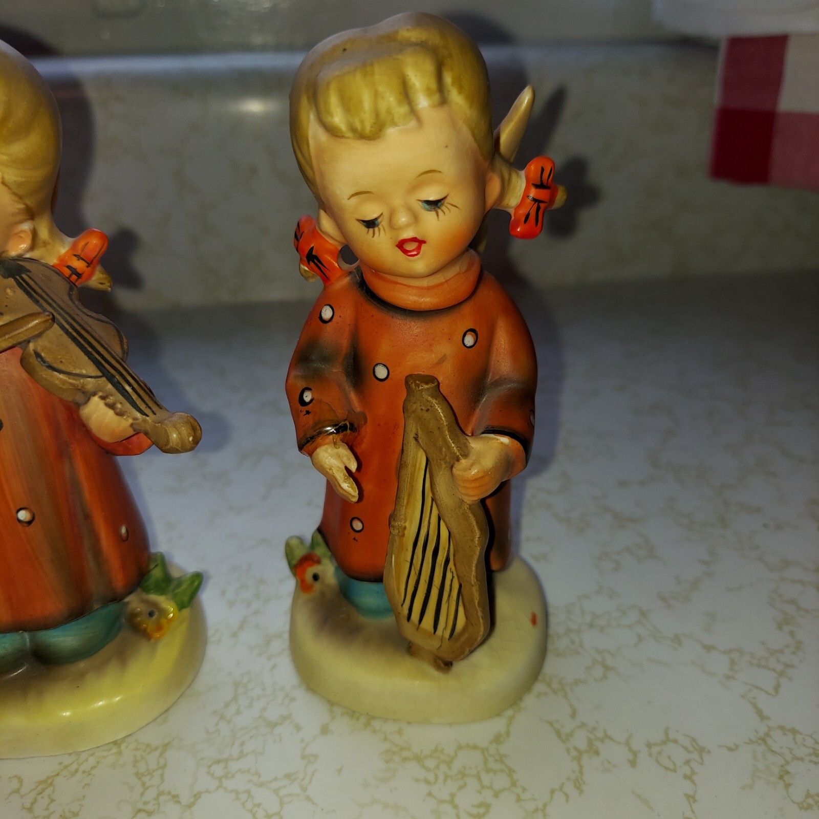 VINTAGE ANTIQUE MCM ANGELS 3 GIRLS W/ MUSICAL INSTRUMENTS CHRISTMAS OR ANYTIME