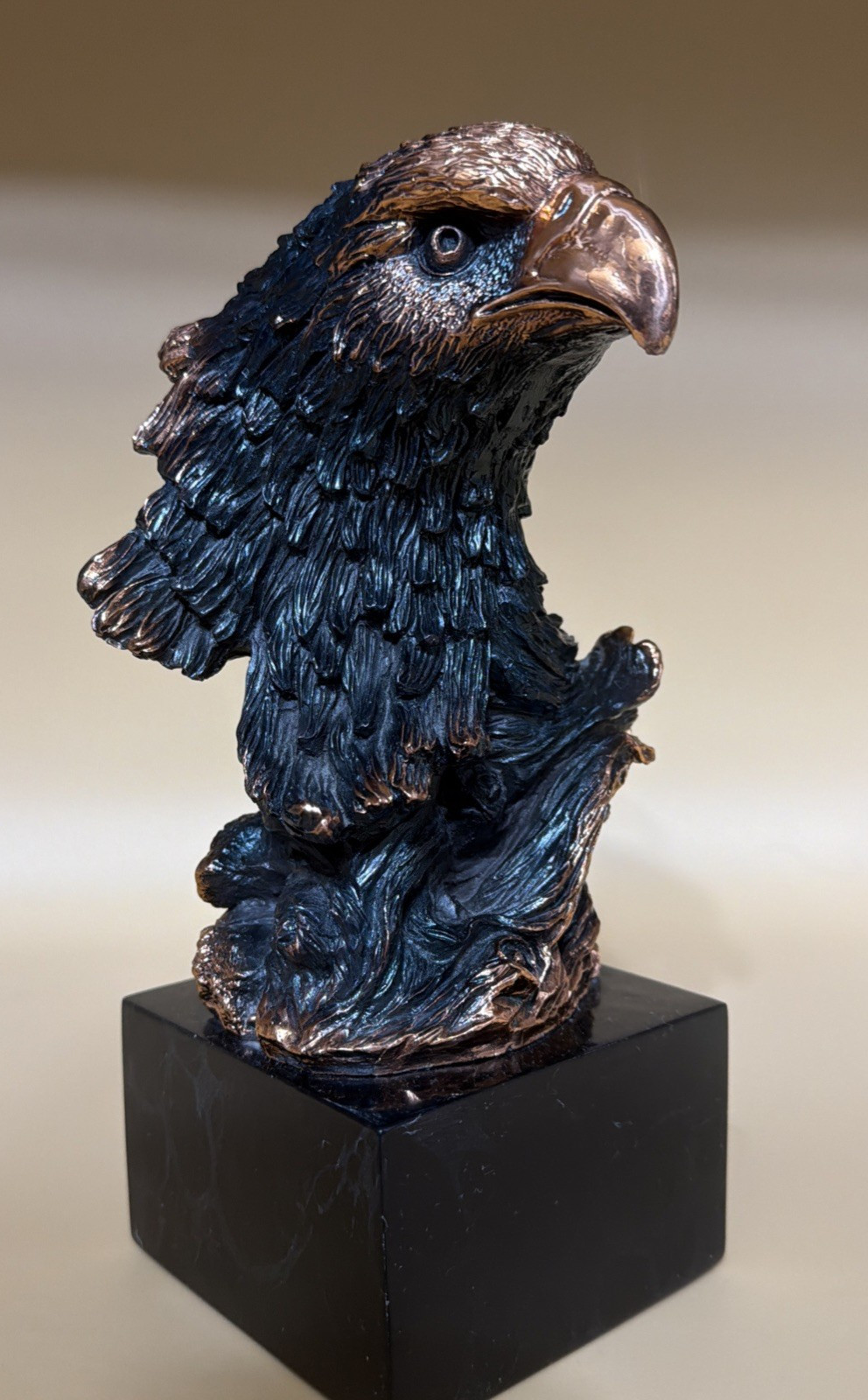 Brass Color Eagle Head Trophy Parts 8 1/2 inch Tall Black Marble? Base