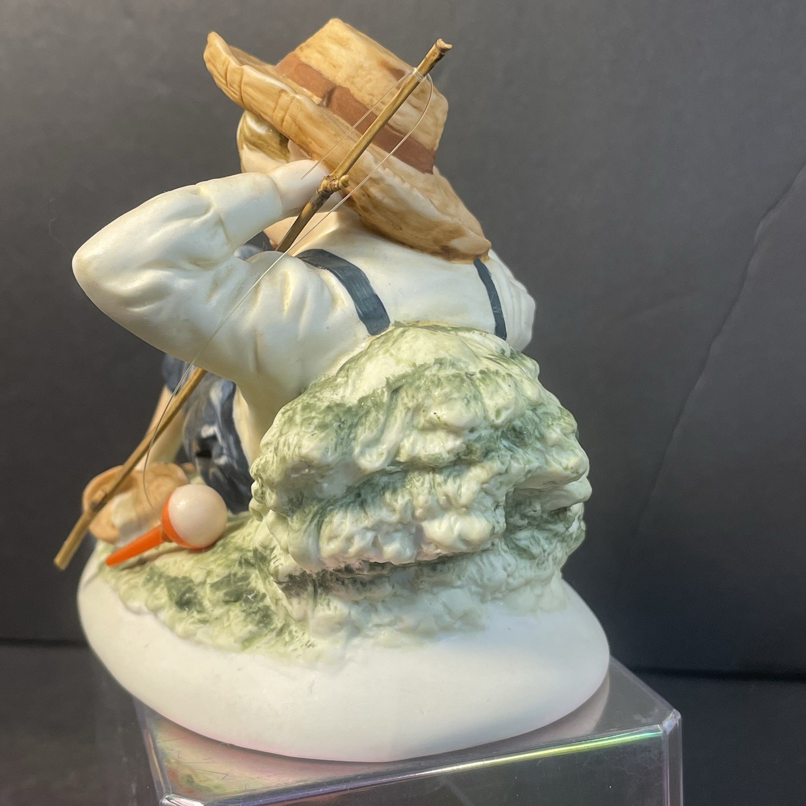 Lefton Bisque Figurine KW3839 Napping Barefoot Boy Fisherman In Overalls Vintage
