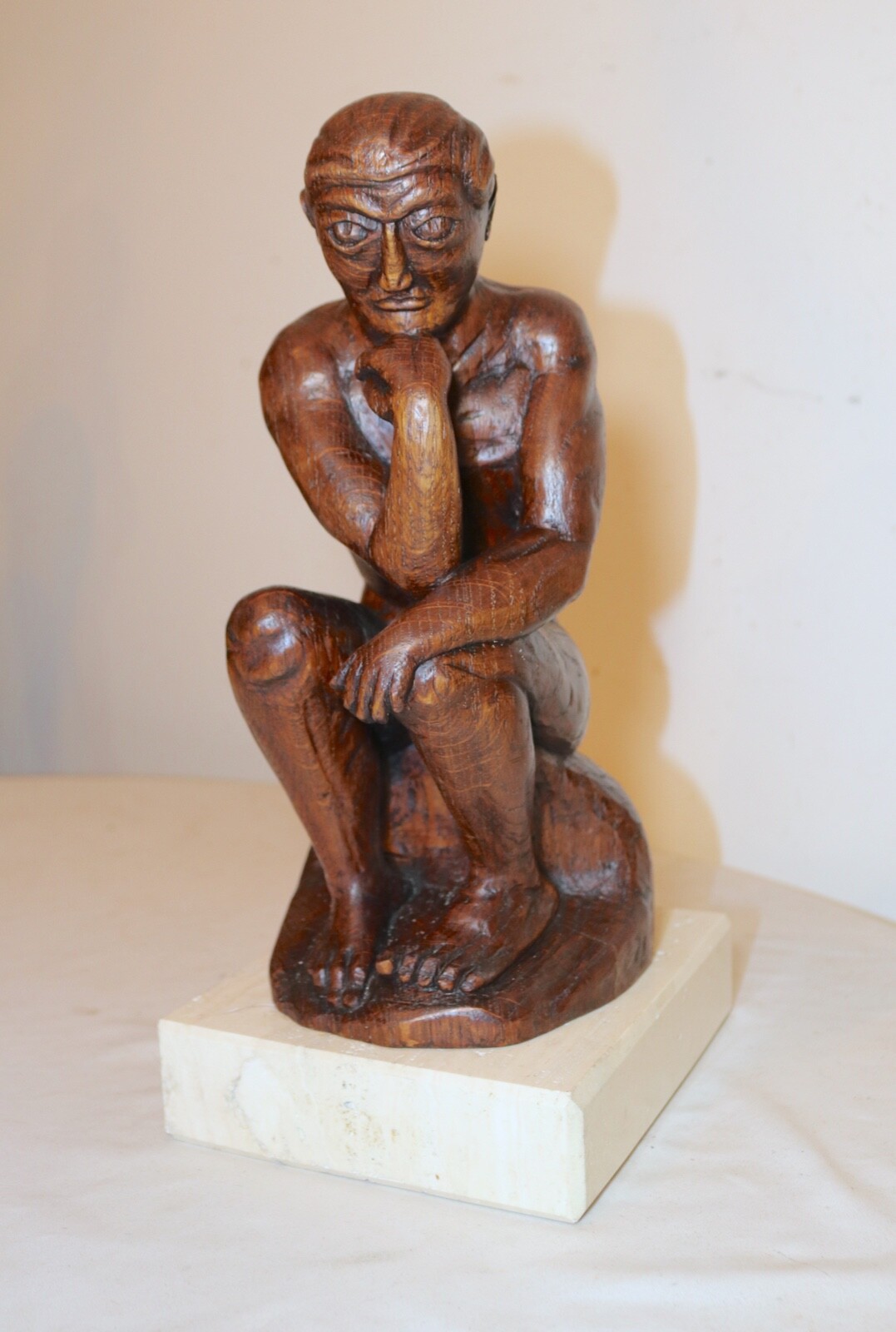 antique 1800’s Folk Art hand carved wood figural thinking man sculpture statue