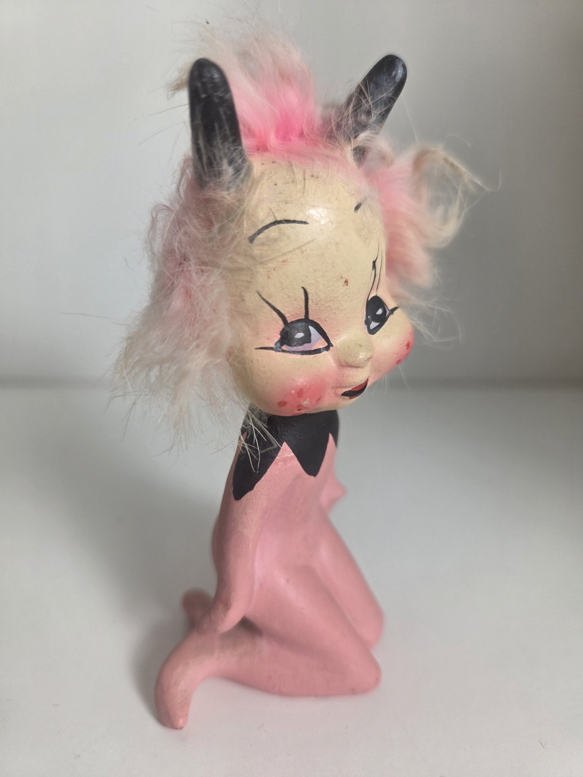 Rare Pink Moon Girl Alien Norleans Imp with Horns 1950s Japan Kitsch Figurine