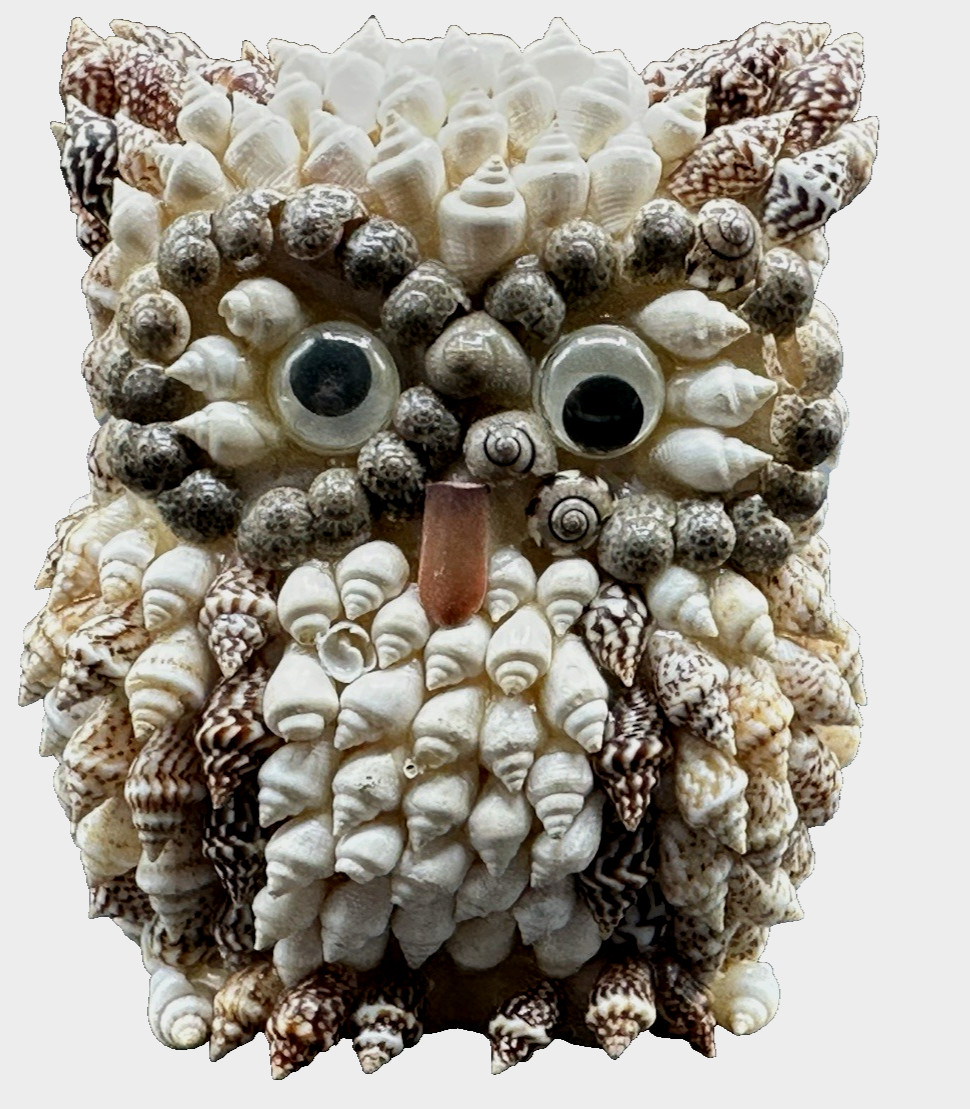 Vintage Seashell Owl Figurine with Googly Eyes – Souvenir Philippines