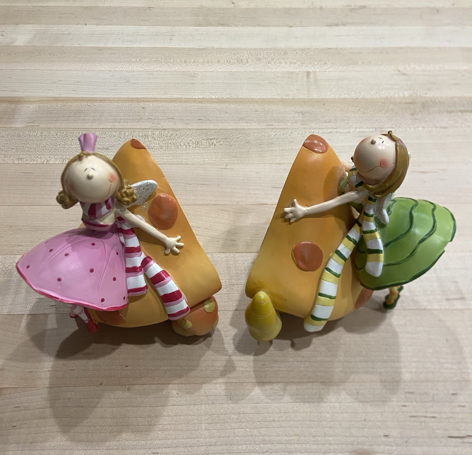 Set of 2 Fairy Figurine Mushroom Wedge Bookends Resin Painted 3D Polka Dot