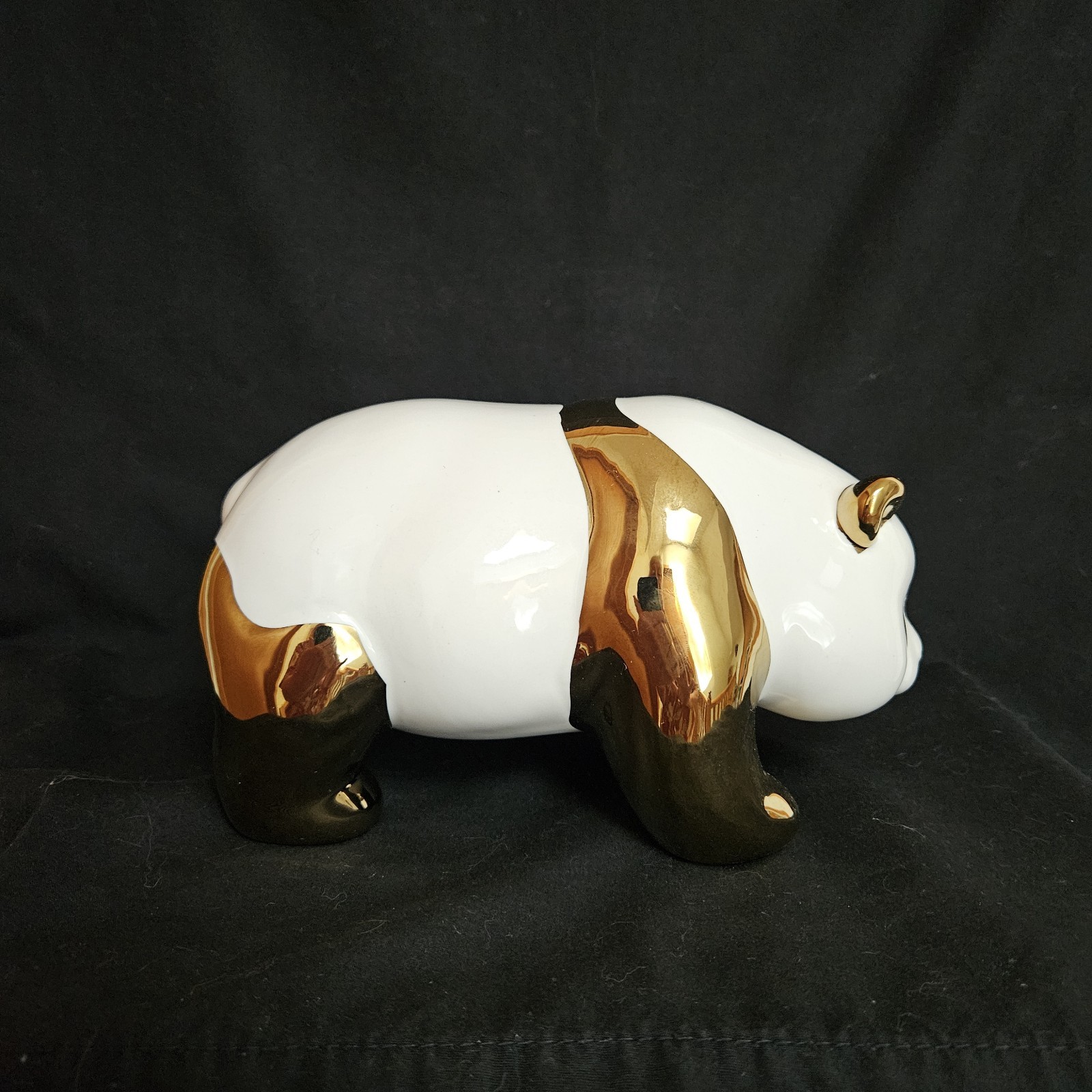 Porcelain Panda Figurine ~ Gold And White ~ 5″ x 8.5″