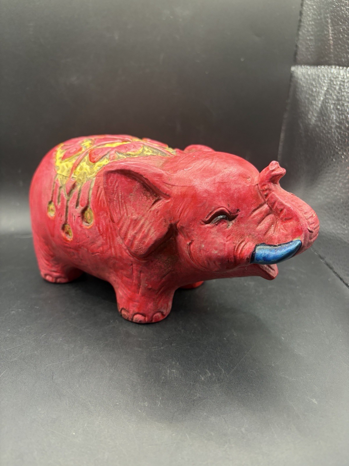 Vintage Chalkware Elephant Coin Bank figurine Plaster Pink Handpainted