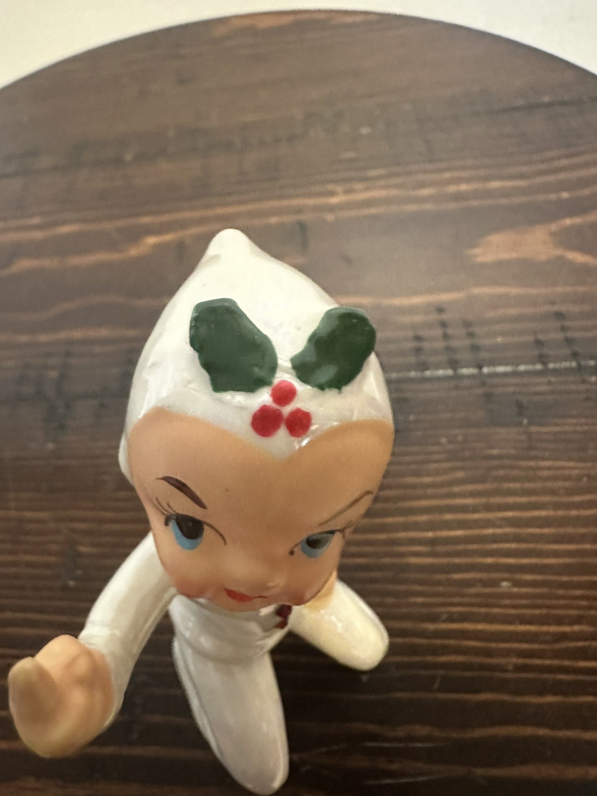 Vintage Kreiss Christmas Pixie Elf Pointing Rhinestones Pearlized Figurine