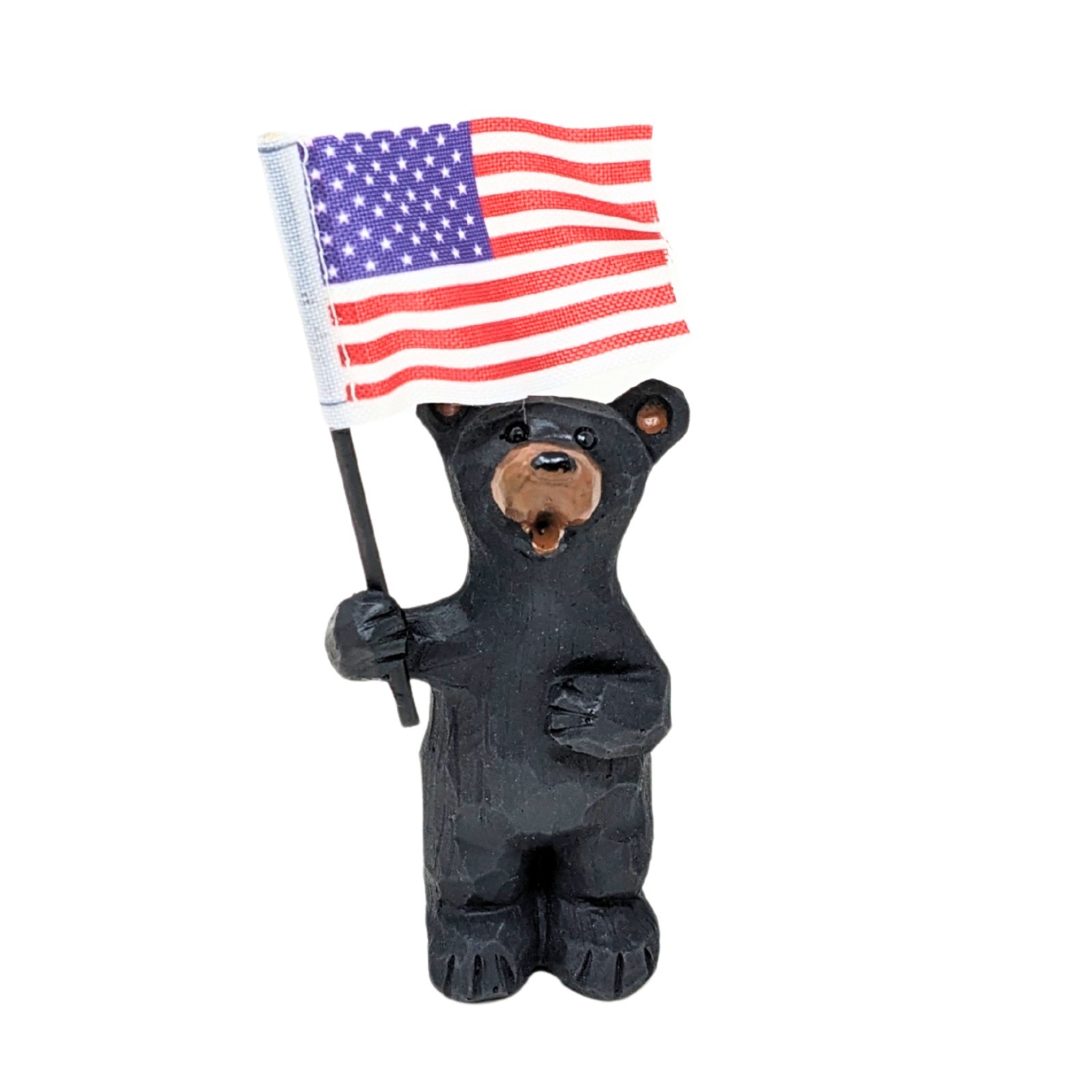 Patriotic Black Bear Figurine with US Flag – American Pride Cabin Decor