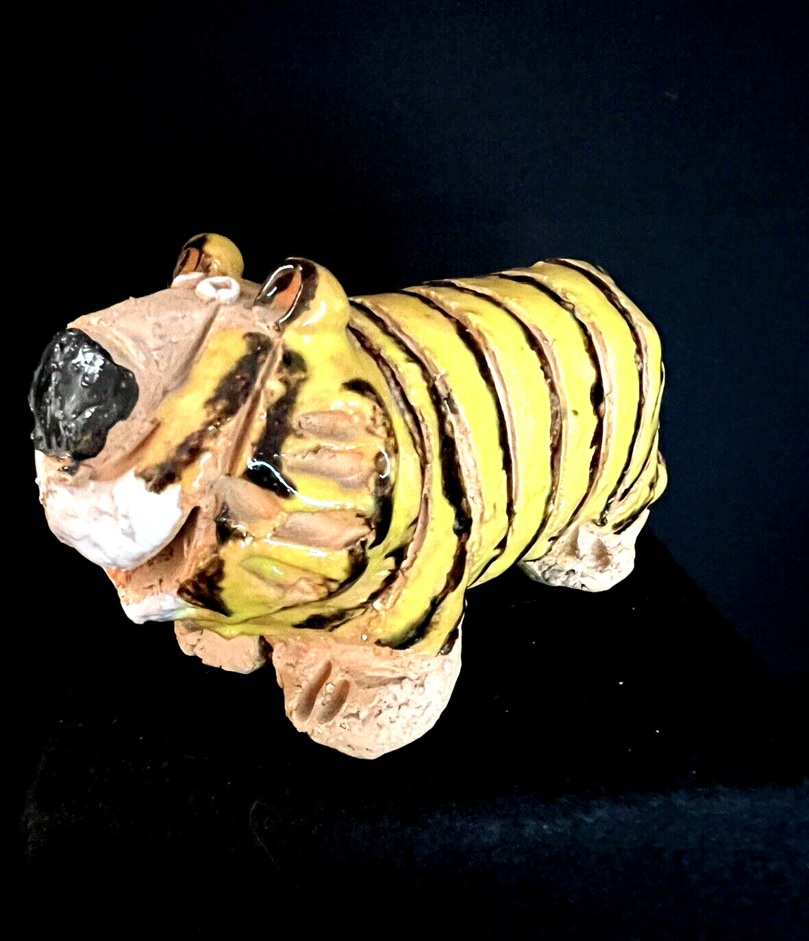 Tiger Hand Made Clay Animal Enesco Signed 1976 Taiwan Whimsical Figure 3″ x 5″